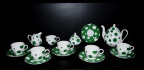 Kaffeeset Viola grün gepunktet 6 Personen.