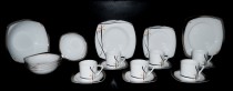 Porzellan Tetra 049, Kompott-Set, 6x Tasse mit Untertasse und flachem, tiefem und Dessertteller