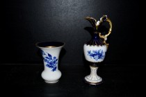 Vase 10 cm und Karaffe 17 cm, Kobaltdekoration