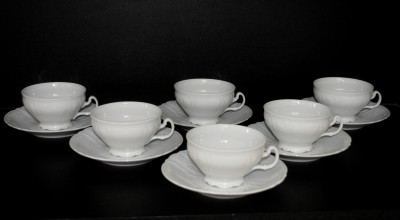 Tee-Tasse und Untertasse niedrigen Bernadotte weiß 6 Stück 0,2 Liter.