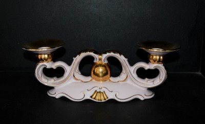 Zweiarmiger Kerzenständer, 31 cm, rosa Porzellan